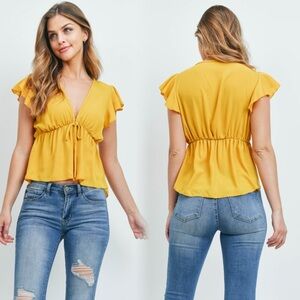 Women's Yellow Ruffle Sleeve Top